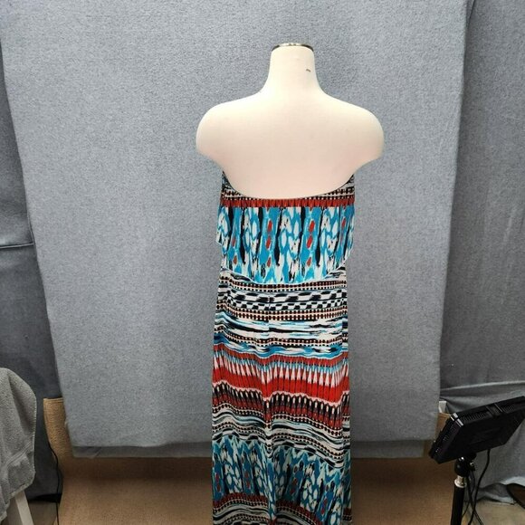 Soho Chick Strapless Maxi Dress L Multicolor Geometric Print Polyester Spandex B - Picture 3 of 6